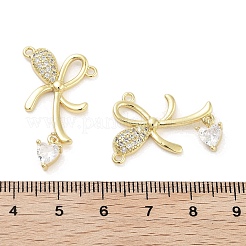 Rack Plating Brass Pave Clear Cubic Zirconia Bowknot Connector Charms&nbsp;KK-Z064-35G-01
