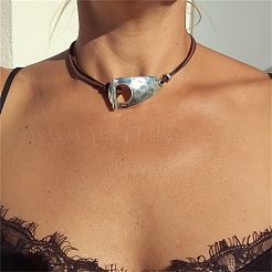 Boho Alloy Teardrop OT Clasps Pendant Imitation Leather Cord Necklaces&nbsp;WG6C0E5-01