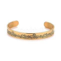 Wave Pattern 304 Stainless Steel Open Cuff Bangle&nbsp;BJEW-M289-01G
