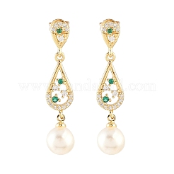 Teardrop Brass Micro Pave Cubic Zirconia Dangle Stud Earrings&nbsp;EJEW-C172-08G