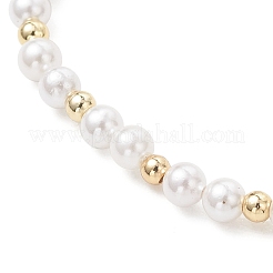 Shell Pearl & Brass Round Beaded Slider Bracelets&nbsp;BJEW-JB13324-01