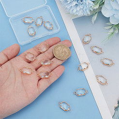 16Pcs Brass Pave Clear Glass Connector Charms&nbsp;FIND-BC0013-16G