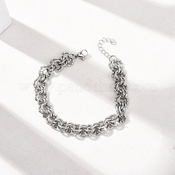 Hammered 304 Stainless Steel Double Ring Link Chains Bracelets for Women&nbsp;BJEW-G780-06P-01