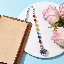 7 Chakra Gemstone Bead & Natural Lapis Lazuli Glass Heart Wishing Bottle Pendant Bookmarks&nbsp;AJEW-JK00313-07