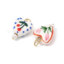 Hand Painted Floral & Cherry Pattern Heart Porcelain Pendants&nbsp;PALLOY-JF05560