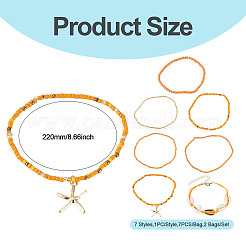 2 Bags Summer Beach Glass Seed Beaded & Natural Shell & Alloy Starfish Charm Anklet Sets&nbsp;AJEW-TA0003-69C