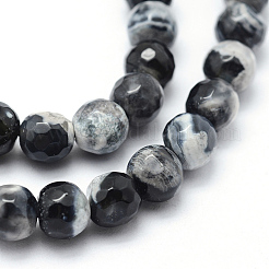 Faceted Natural Fire Crackle Agate Beads Strands&nbsp;G-F447-6mm-B04