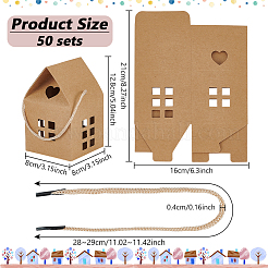 50 Bags House Shaped Paper Folding Candy Tote Boxes with Hollow Window and Rope Handles&nbsp;CON-BC0007-76B