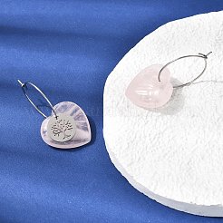 Natural Rose Quartz & 304 Stainless Steel Hoop Earrings for Women&nbsp;EJEW-G475-05P-08