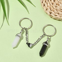 Natural Black Obsidian & White Jade Bullet Keychain&nbsp;KEYC-TA00016