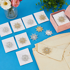 12Pcs 2 Colors Snowflake Alloy Rhinestone Lapel Pins for Backpack Clothes&nbsp;JEWB-PH0001-86