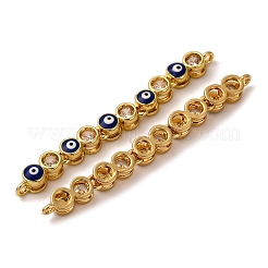 Brass Pave Clear Cubic Zirconia Enamel Evil Eye Connector Charms&nbsp;KK-CJC0013-03G-01-RS