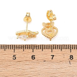 Heart Brass Micro Pave Clear Cubic Zirconia Stud Earrings&nbsp;EJEW-C172-02G