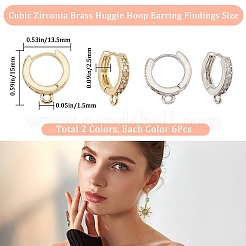 12Pcs 2 Colors Brass Huggie Hoop Earring Findings&nbsp;KK-CN0002-33