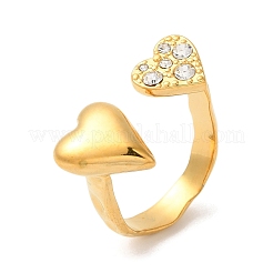Heart 304 Stainless Steel Micro Pave Cubic Zirconia Open Cuff Rings&nbsp;RJEW-S415-01G-01