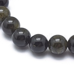Natural Golden Sheen Obsidian Bead Stretch Bracelets&nbsp;BJEW-K212-A-020