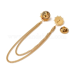 304 Stainless Steel & Dyed Stone Flower Hanging Chain Brooch&nbsp;JEWB-S021-01G-05