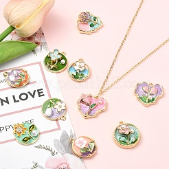 10Pcs 10 Styles Rack Plating Alloy Rhinestone Enamel Pendants&nbsp;ENAM-YW0008-30