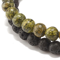 2Pcs 2 Style Natural Serpentine/Green Lace & Lava Rock Round Beaded Stretch Bracelets Set with Column Synthetic Hematite&nbsp;BJEW-JB07575
