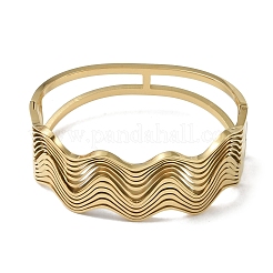 304 Stainless Steel Hollow Wavy Hinged Bangles for Women&nbsp;BJEW-U002-13G