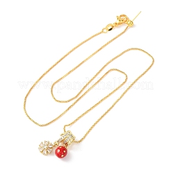 Brass Micro Pave Clear Cubic Zirconia with Enamel Red Pendant Necklaces&nbsp;NJEW-D348-04B-G