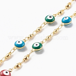 Brass Enamel Evil Eye Link Chain Necklaces&nbsp;NJEW-JN03456