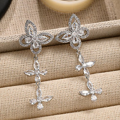 Brass Clear Cubic Zirconia Dangle Stud Earrings&nbsp;FS-WG3FB92-01
