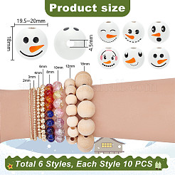 60Pcs 6 Styles Round Christmas Snowman Print Wood European Beads&nbsp;WOOD-PH0003-05