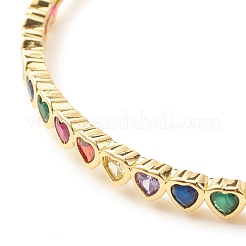 Colorful Cubic Zirconia Heart Open Cuff Bangle&nbsp;BJEW-B054-15G