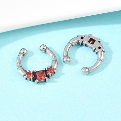 316 Stainless Steel Pave Red Cubic Zirconia Clip on Hoop Nose Rings&nbsp;AJEW-C044-14AS