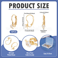 10Pcs Square Brass Micro Pave Clear Cubic Zirconia Leverback Earring Findings&nbsp;KK-TADJ0001-19