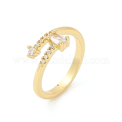 Oval Brass Micro Pave Clear Cubic Zirconia Open Cuff Rings for Women&nbsp;RJEW-G343-24G