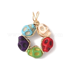 Copper Wire Wrapped Dyed Synthetic Turquoise Skull Beaded Pendants&nbsp;PALLOY-JF04676
