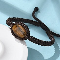 Adjustable Oval Natural Tiger Eye Braided Bead Bracelets&nbsp;BJEW-H626-02-10