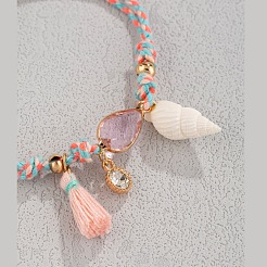Bohemian Alloy Glass Teardrop and Natural Shell Charm Braided Cotton Cord Anklets for Women&nbsp;FS-WGB863D-01