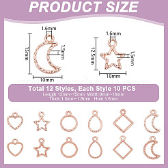 120Pcs 12 Styles Alloy Open Back Bezel Pendants&nbsp;FIND-GA0004-84RG