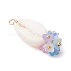 6Pcs 6 Colors Natural Cowrie Shell with Acrylic Flower Pendants&nbsp;PALLOY-JF04524