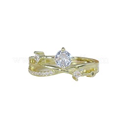 Retro Brass Micro Pave Clear Cubic Zirconia Finger Rings for Women&nbsp;FS-WG492FF-02