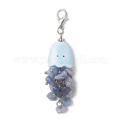 4Pcs Natural Gemstone Chips & Handmade Porcelain Octopus Pendant Decorations&nbsp;HJEW-JM04769