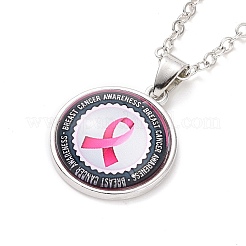 Glass Flat Round Pendant Necklace with Brass Chain&nbsp;LS-NJEW-A003-01E