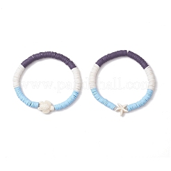 2Pcs Flat Round Handmade Polymer Clay Heishi Beaded Stretch Bracelets&nbsp;BJEW-JB11802