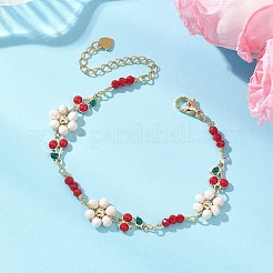 Brass Enamel Cherry Link Chain Bracelets for Women&nbsp;BJEW-JB14046