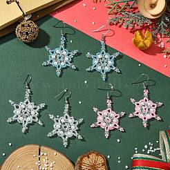 3Pairs 3 Colors Christmas Snowflake Glass Seed Braided Dangle Earrings&nbsp;EJEW-MZ00236