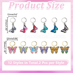 24Pcs 12 Styles Butterfly Alloy Enamel Pendant Locking Stitch Markers&nbsp;HJEW-HY00112