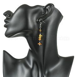 Natural Amber Chip Beaded Dangle Earrings&nbsp;EJEW-JE07092