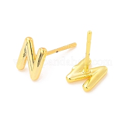 Brass Hollow Out Initial Letter Stud Earrings&nbsp;EJEW-A044-01G-N