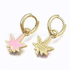 Brass Enamel Huggie Hoop Earrings&nbsp;EJEW-T014-28G-05-NF