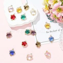 16Pcs 8 Colors Alloy Glass Flower Links Connectors Charms&nbsp;GLAA-YW0005-93
