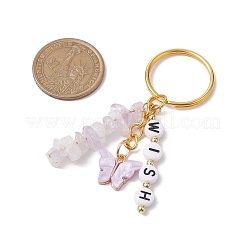 Alloy Acrylic Enamel with Natural Amethyst Keychain&nbsp;KEYC-JKC00805-02