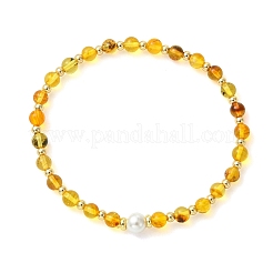 5MM Natural Amber and Shell Pearl Round Beaded Stretch Bracelets&nbsp;BJEW-JB14313